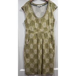 Boden Size 8R Tropical Print Scoop Neck Dress Yellow Green Cap Sleeve